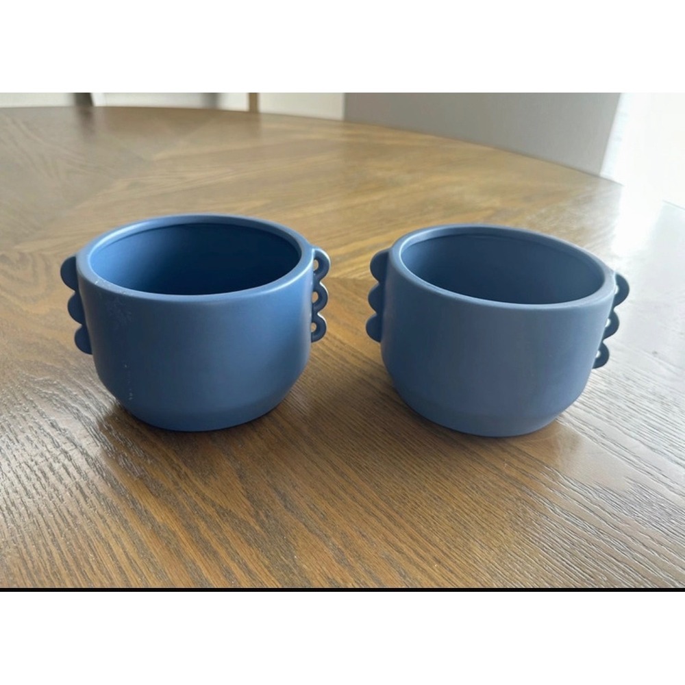 Threshold Blue Ceramic Scalloped Handle Planter Set of 2 Matte Indoor Outdoor